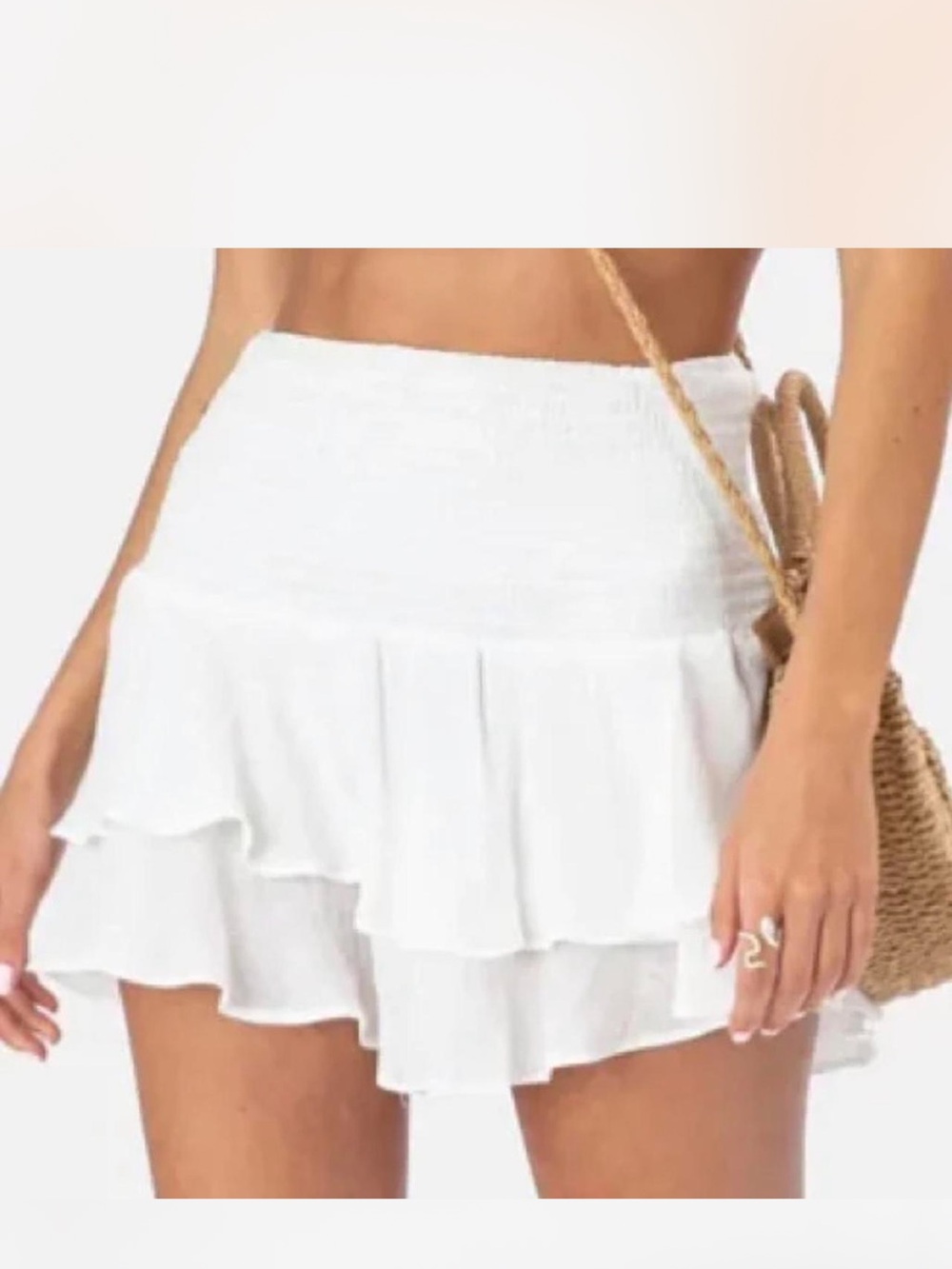 Adika White Tiered Ruffle Mini Skirt